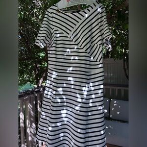 Tommy Hilfiger Black and White Striped Midi Dress
